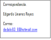 Correspondencia.
Edgardo Linares Reyes
Correo: dedalo83_8@hotmail.com 
